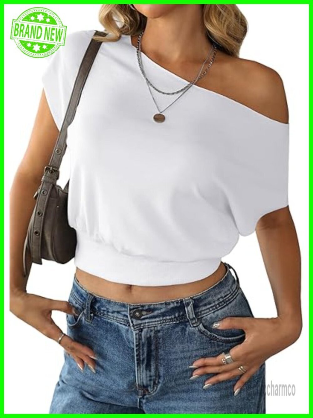 Off The Shoulder Crop Top Dolman Sleeve Asymmetrical Cinched Waist Summer Top